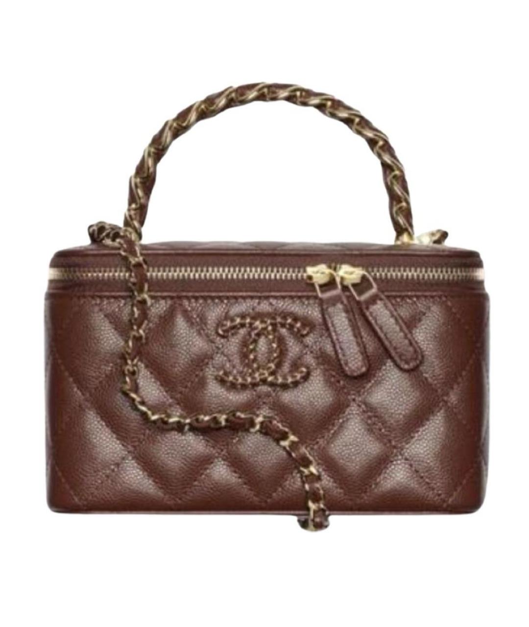 CHANEL Коричневая кожаная сумка с короткими ручками, фото 1