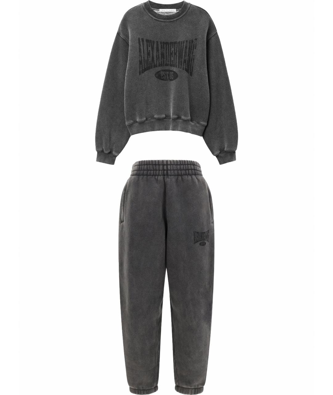T BY ALEXANDER WANG Антрацитовый хлопковый костюм с брюками, фото 1