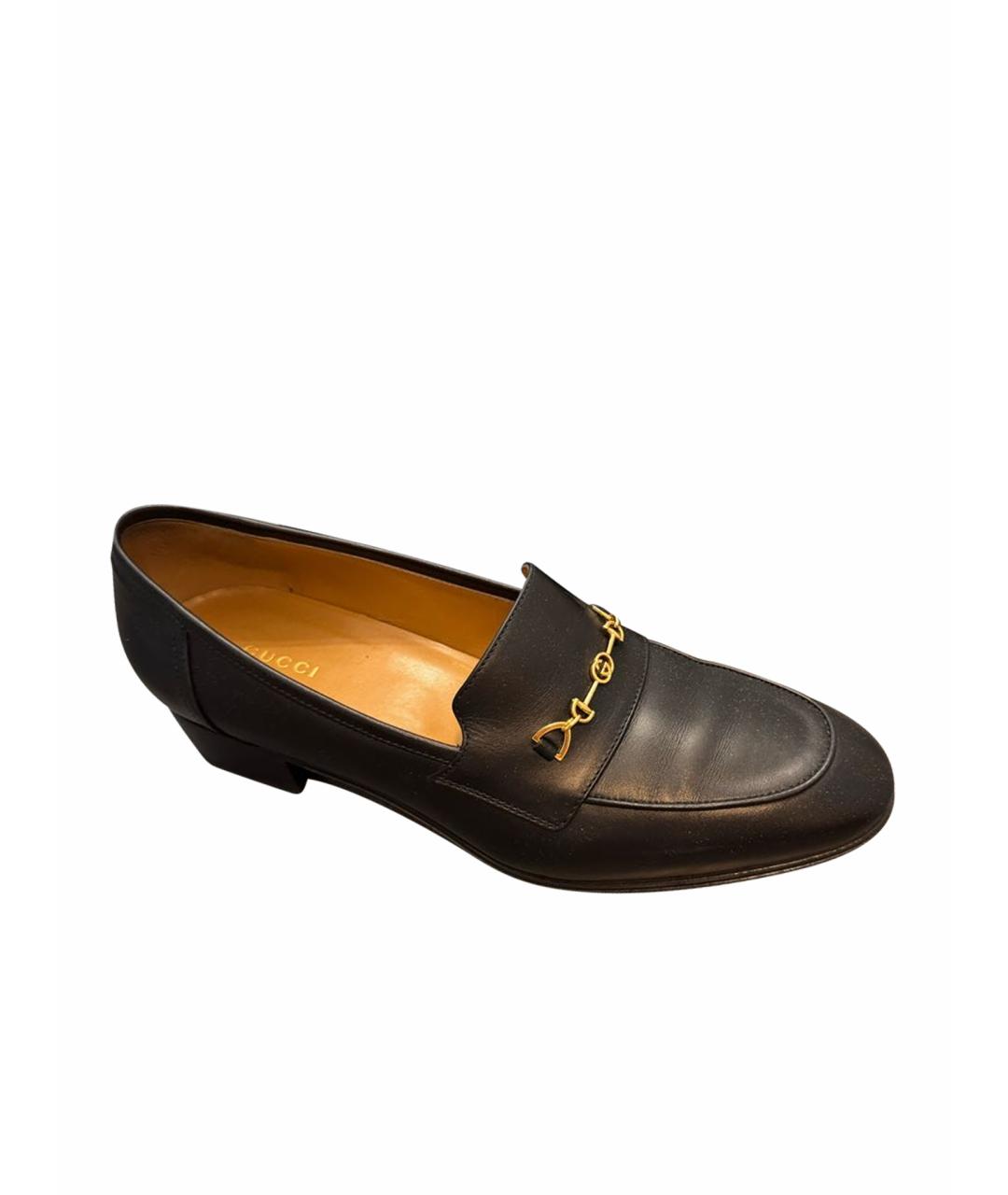GUCCI Черные кожаные лоферы, фото 1