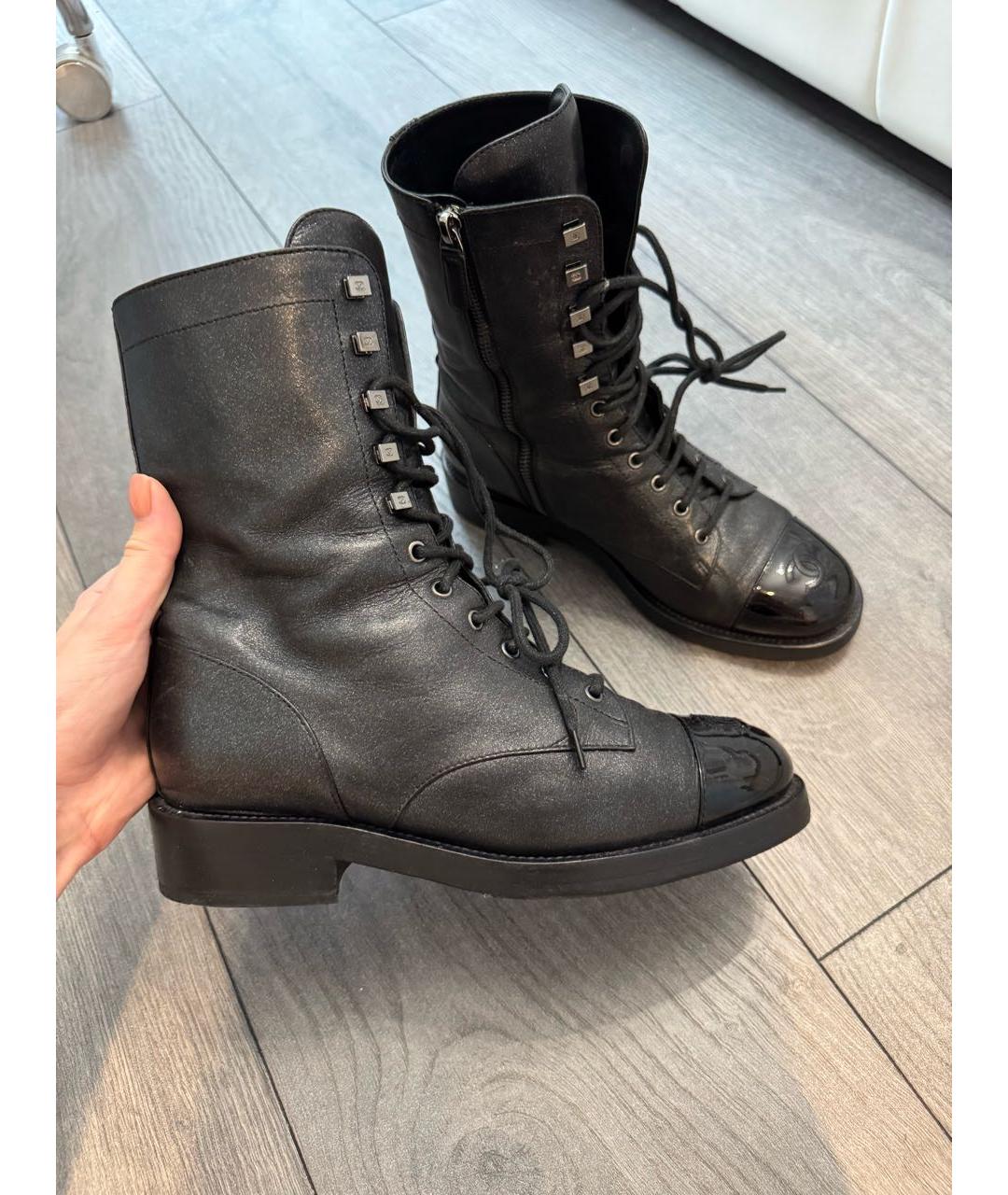 CHANEL Черные кожаные ботинки, фото 3