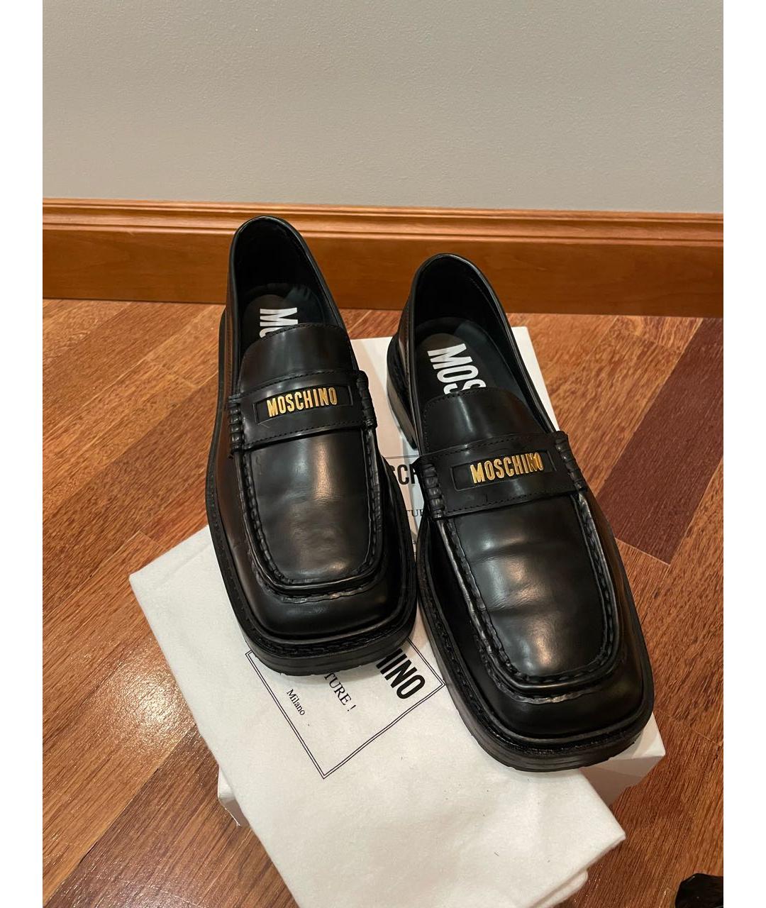 MOSCHINO Черные кожаные лоферы, фото 2