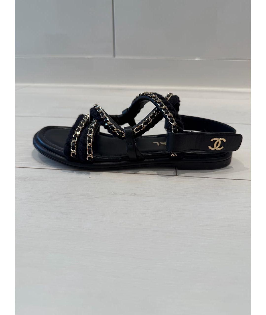CHANEL Черные кожаные сандалии, фото 2
