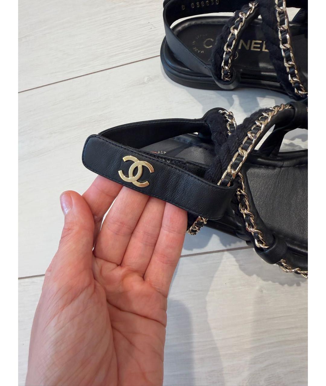CHANEL Черные кожаные сандалии, фото 5