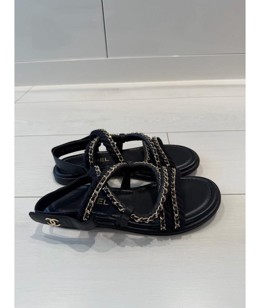 CHANEL Черные кожаные сандалии, фото 4