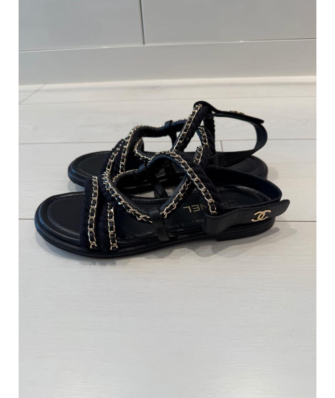 CHANEL Черные кожаные сандалии, фото 6