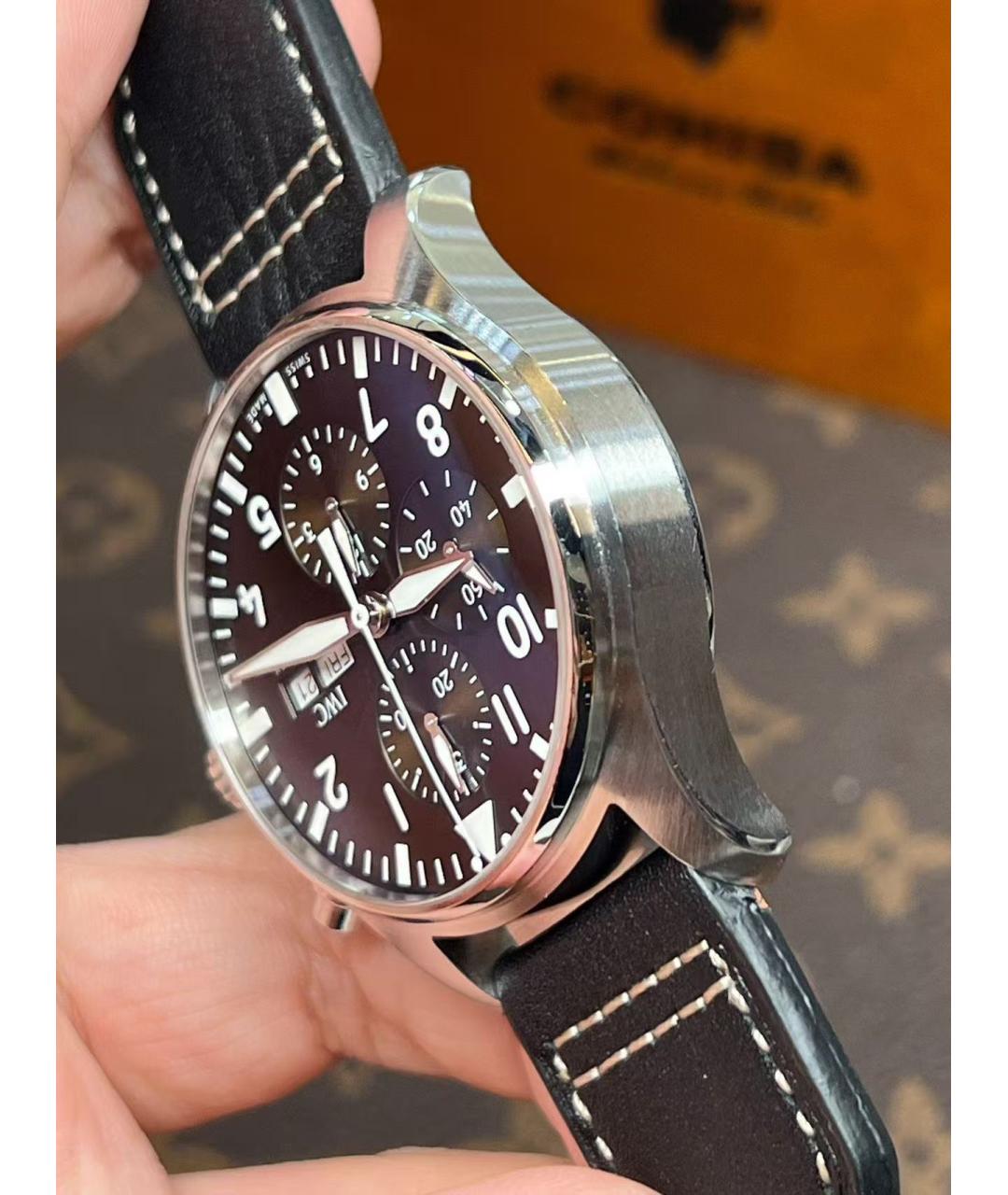 IWC Schaffhausen Черные стальные часы, фото 4