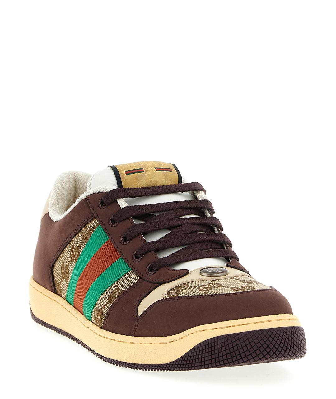 GUCCI Коричневые кожаные низкие кроссовки / кеды, фото 2