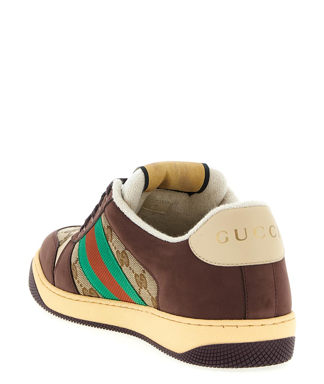 GUCCI Коричневые кожаные низкие кроссовки / кеды, фото 3
