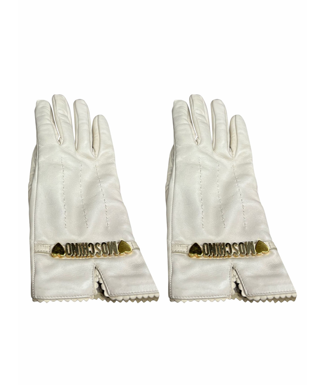 MOSCHINO Бежевые кожаные перчатки, фото 1