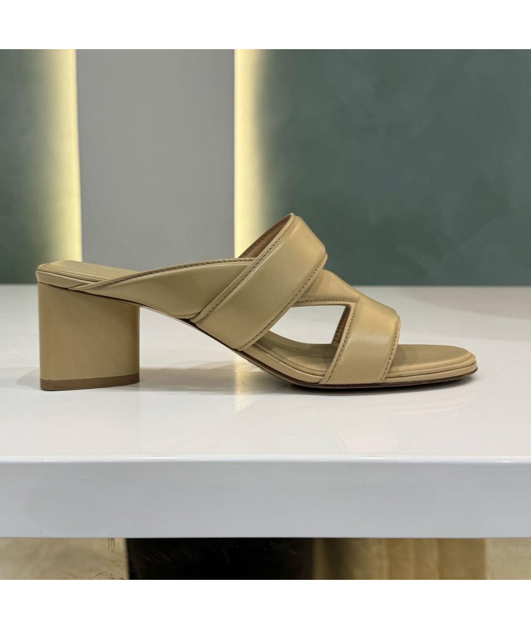 BOTTEGA VENETA Бежевые кожаные мюли, фото 7