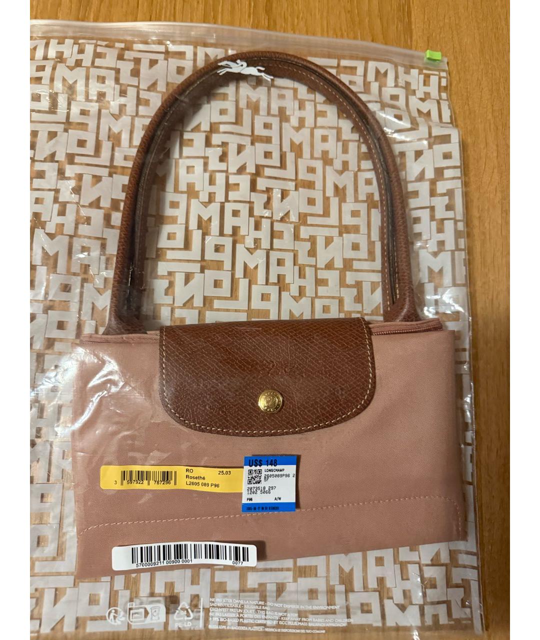 LONGCHAMP Розовая тканевая сумка тоут, фото 5