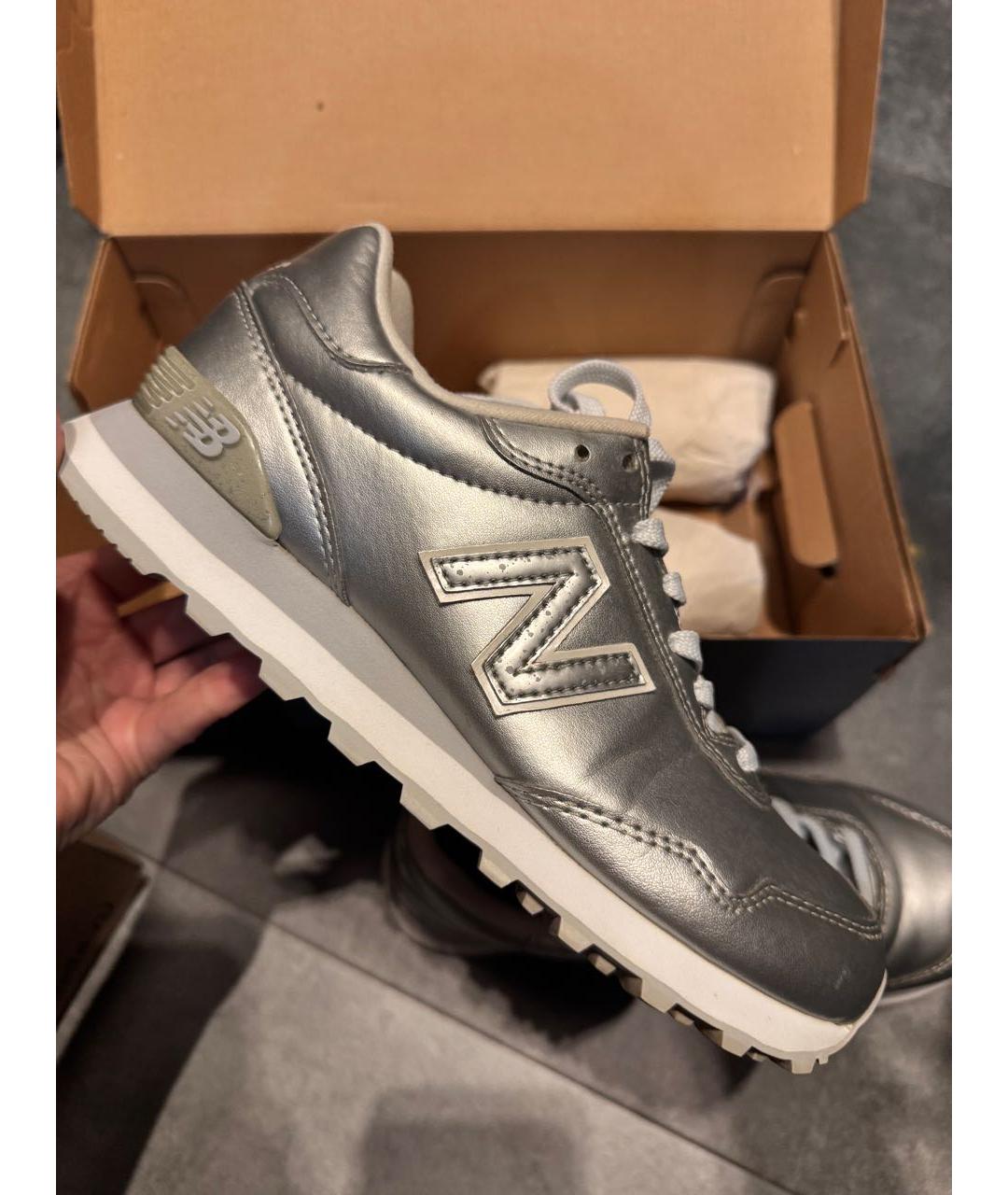 NEW BALANCE Серебряные кожаные кроссовки, фото 4