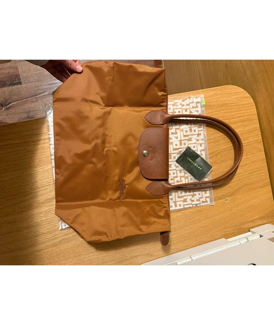 LONGCHAMP Коричневая тканевая сумка с короткими ручками, фото 7