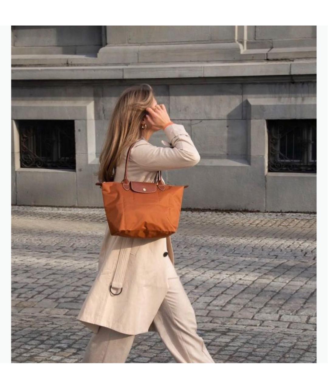 LONGCHAMP Коричневая тканевая сумка с короткими ручками, фото 3