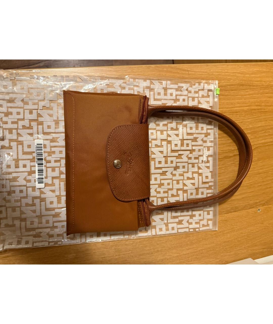 LONGCHAMP Коричневая тканевая сумка с короткими ручками, фото 6