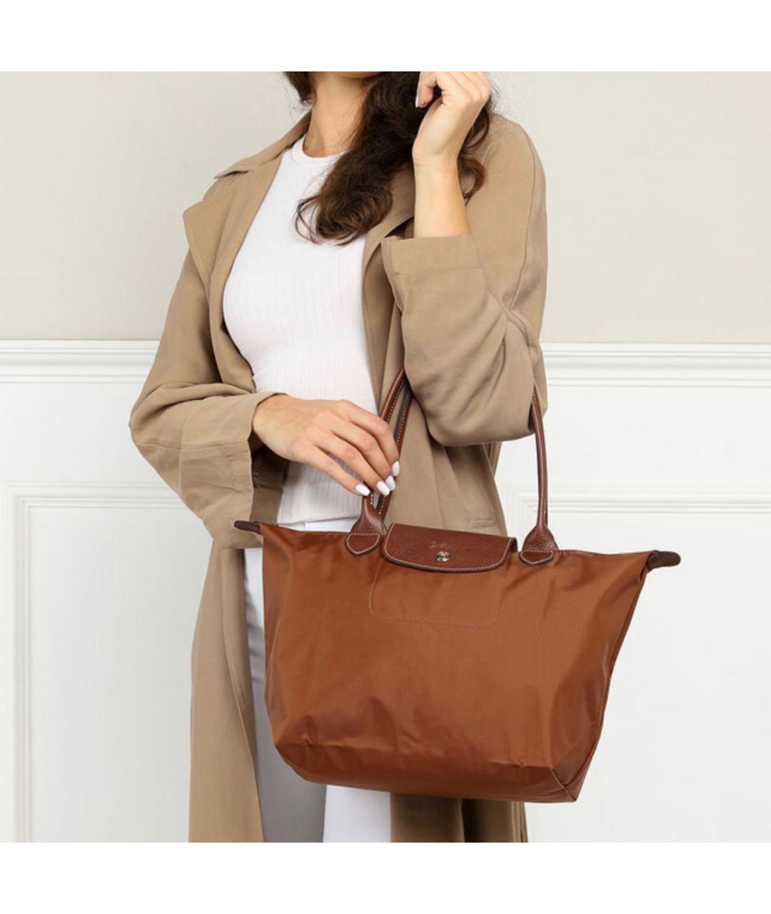 LONGCHAMP Коричневая тканевая сумка с короткими ручками, фото 2