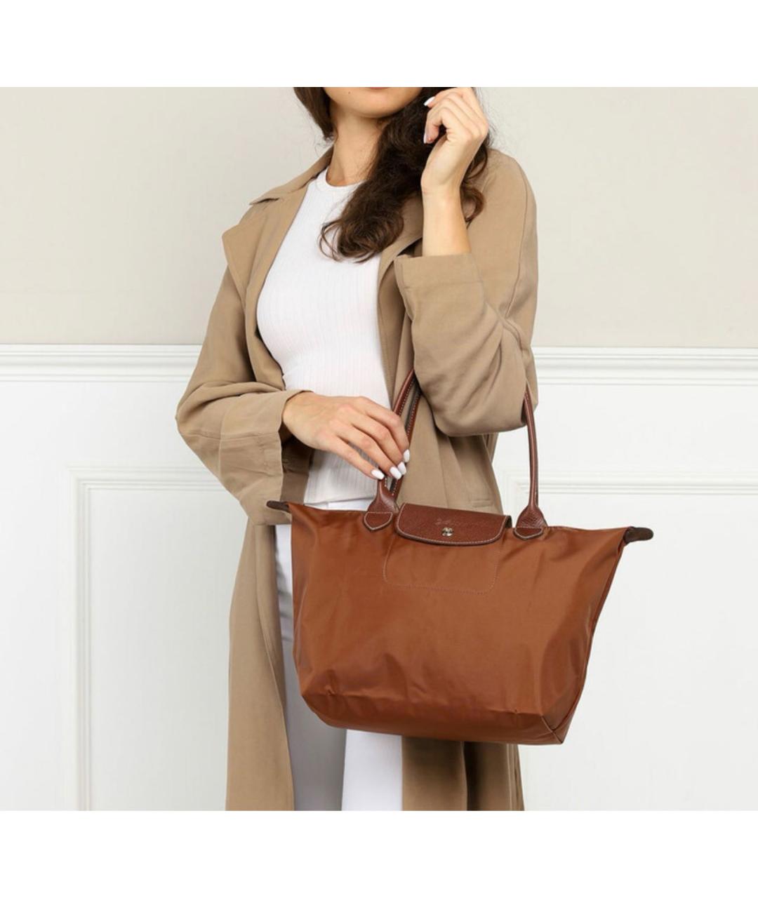 LONGCHAMP Коричневая тканевая сумка тоут, фото 2