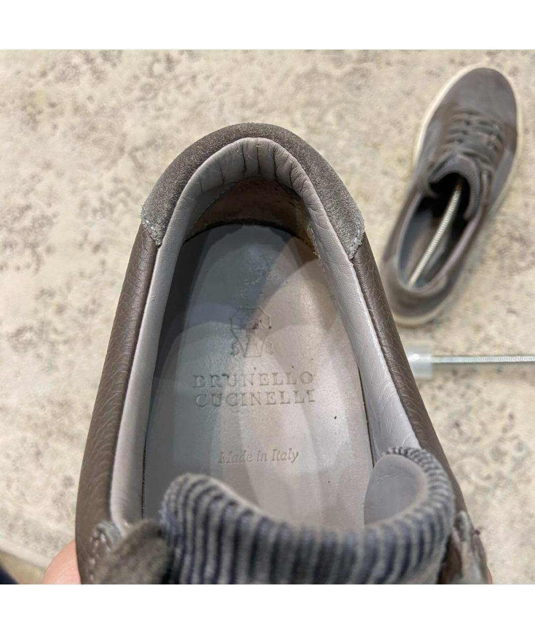 BRUNELLO CUCINELLI Антрацитовые замшевые низкие кроссовки / кеды, фото 3