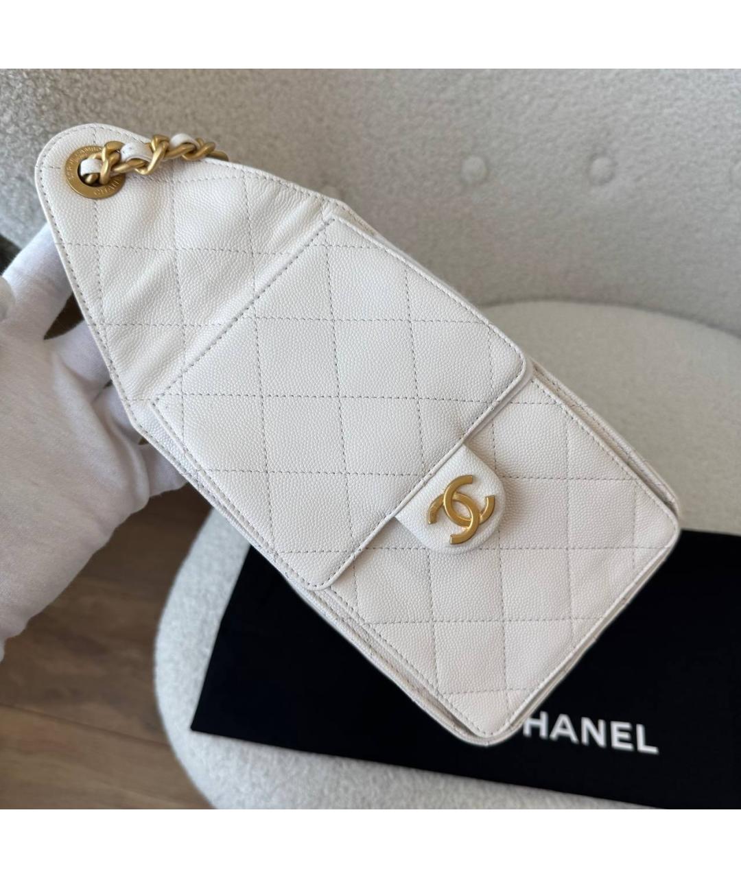 CHANEL Белая кожаная сумка тоут, фото 5