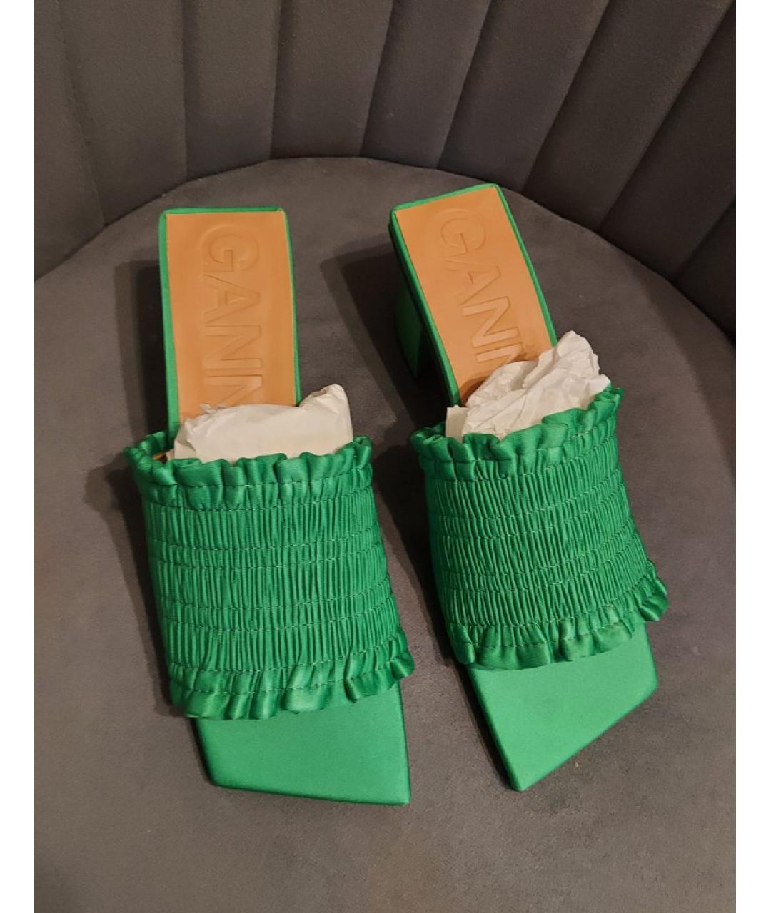 GANNI Зеленые кожаные мюли, фото 5