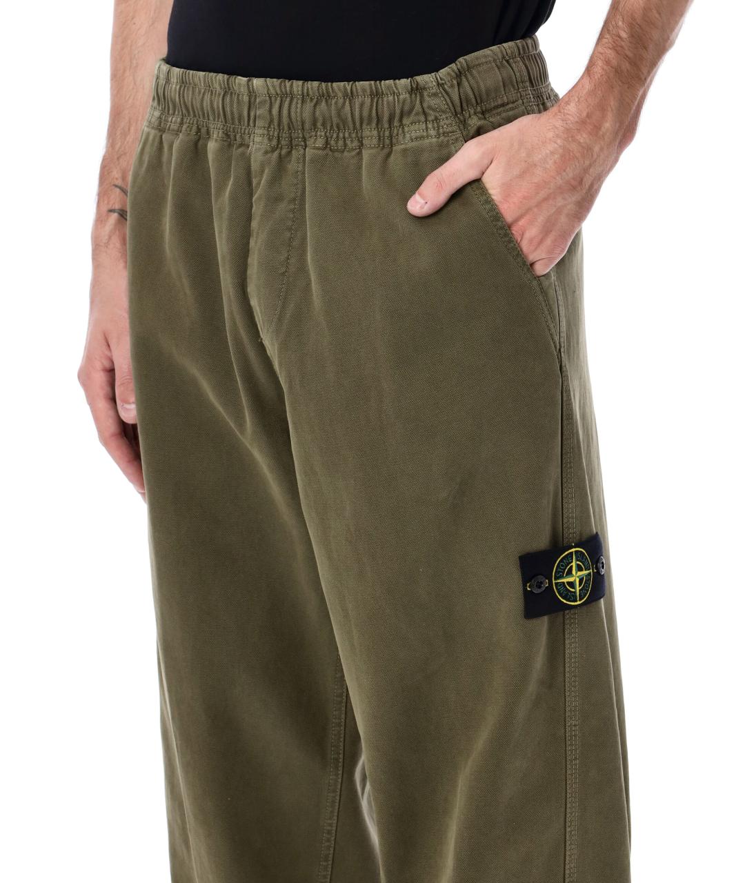 STONE ISLAND Хаки хлопковые повседневные брюки, фото 3