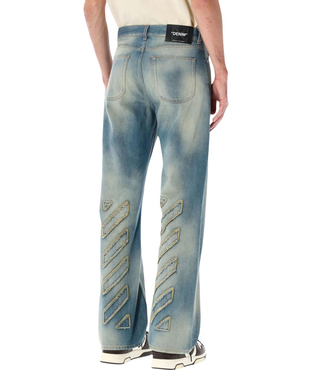 OFF-WHITE Синие хлопковые повседневные брюки, фото 3