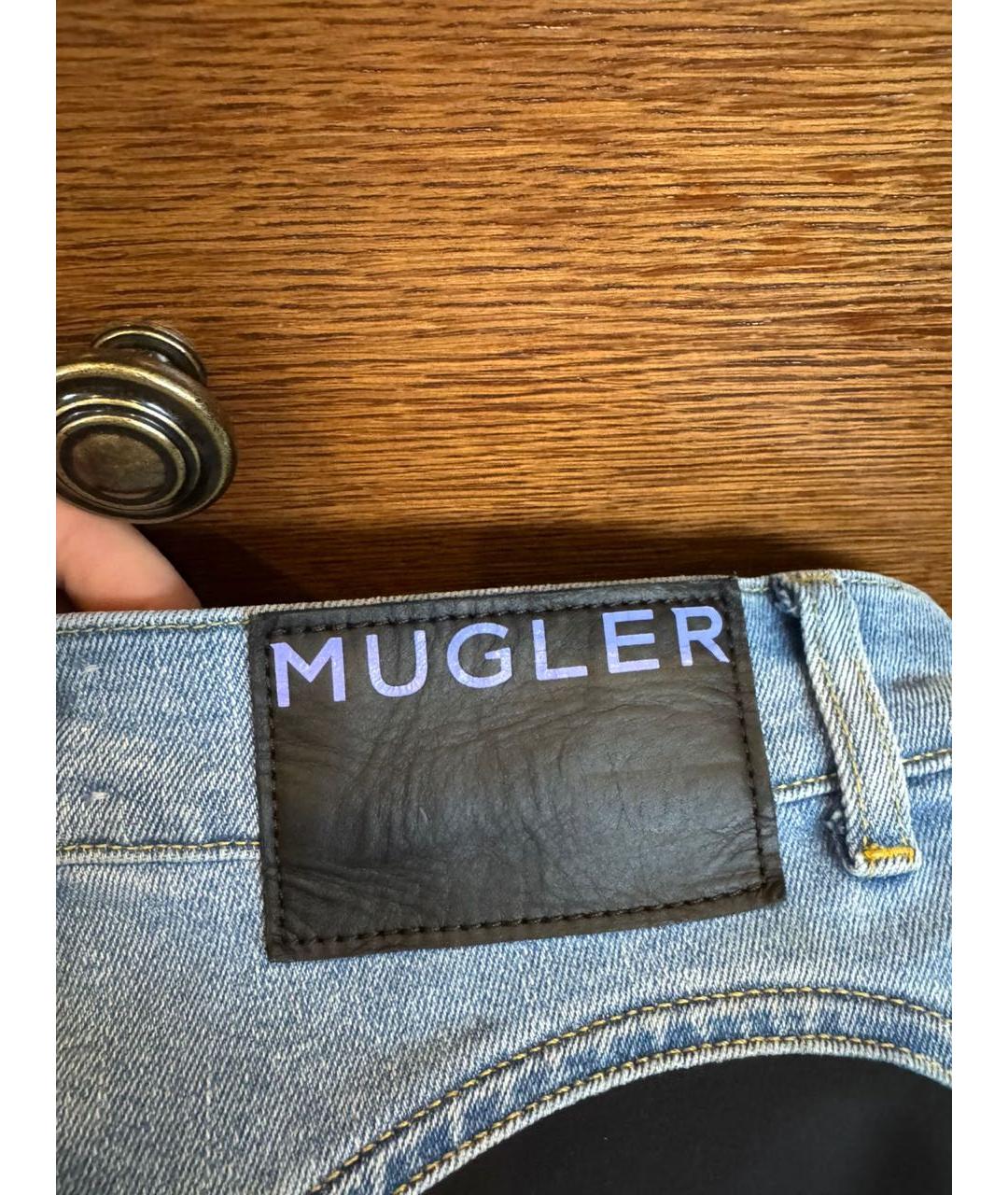 MUGLER Голубые хлопко-эластановые джинсы слим, фото 3