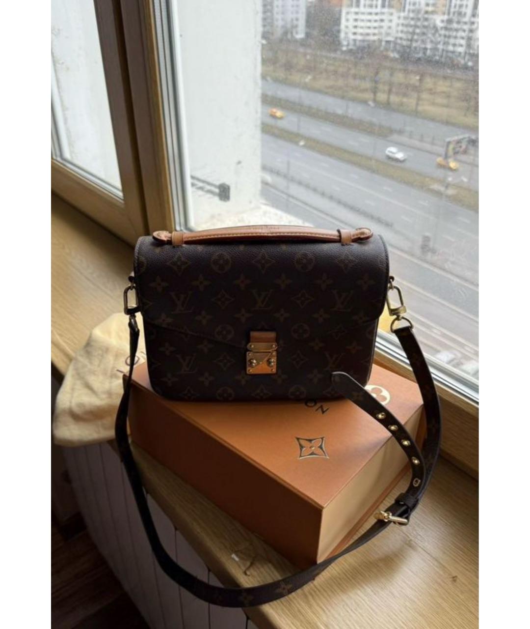 LOUIS VUITTON Коричневая кожаная сумка через плечо, фото 5