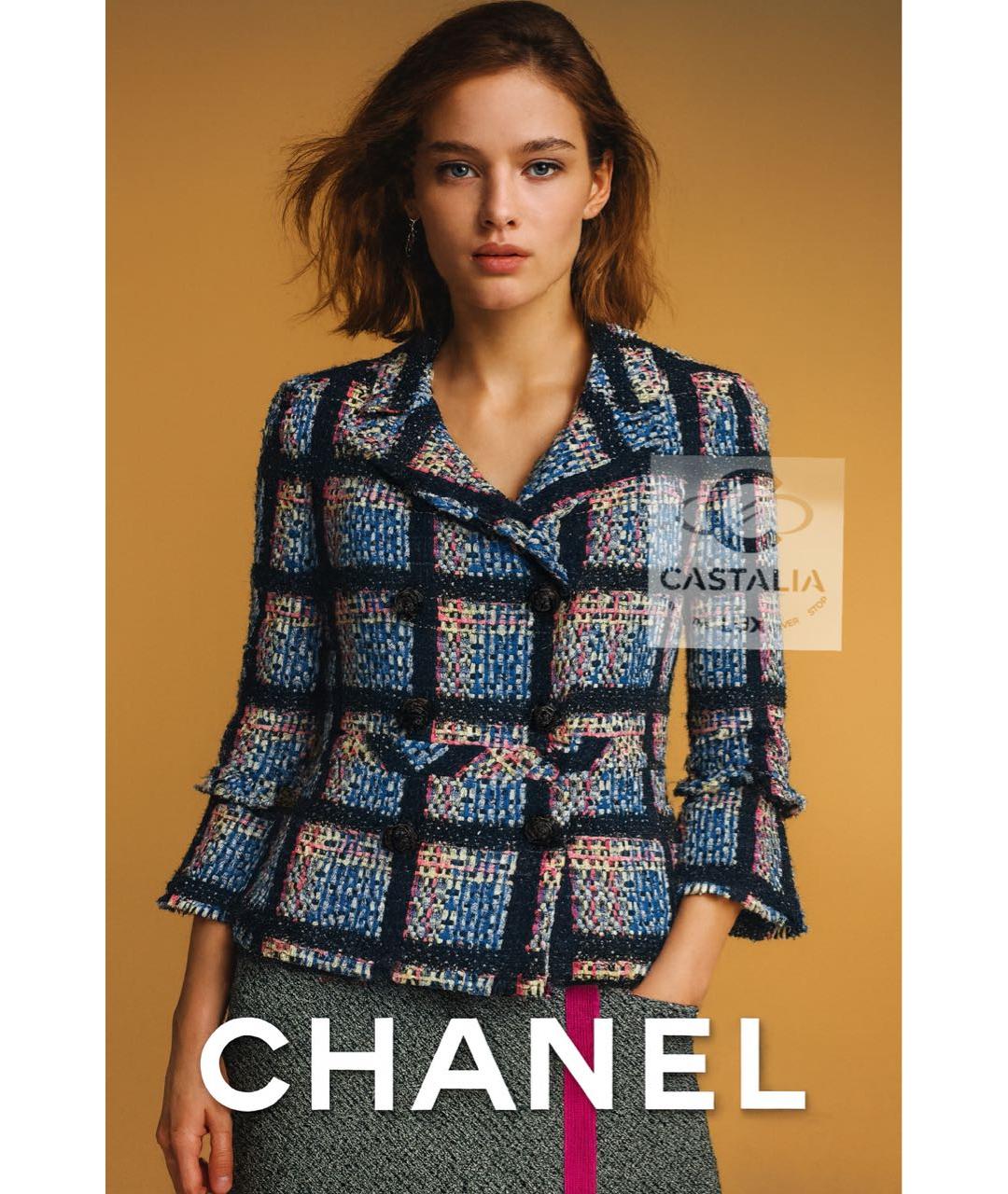 CHANEL Синий твидовый жакет/пиджак, фото 2