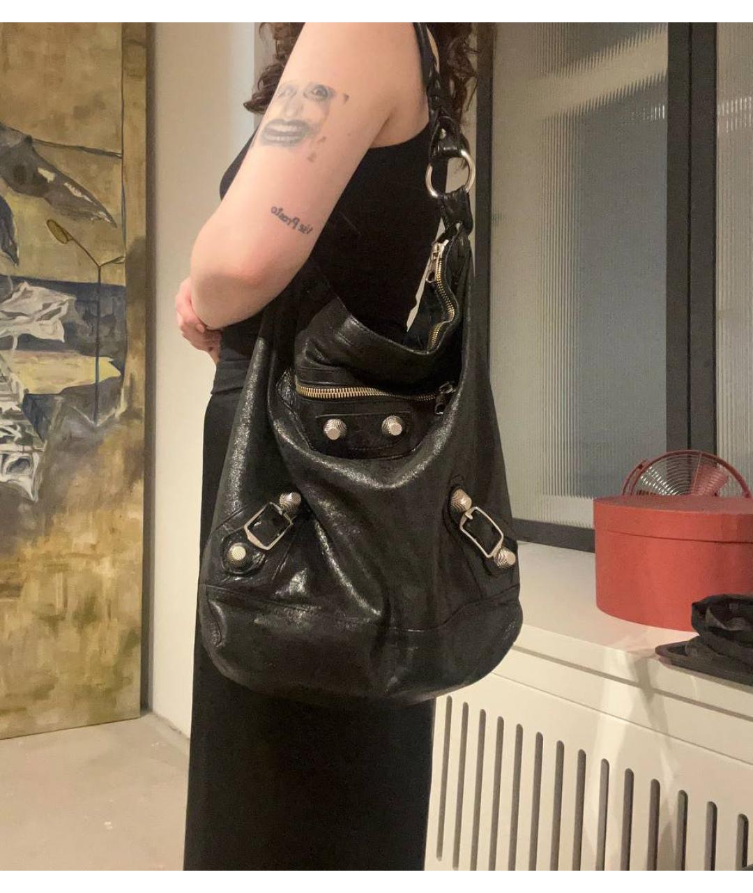 BALENCIAGA Черная кожаная сумка тоут, фото 3