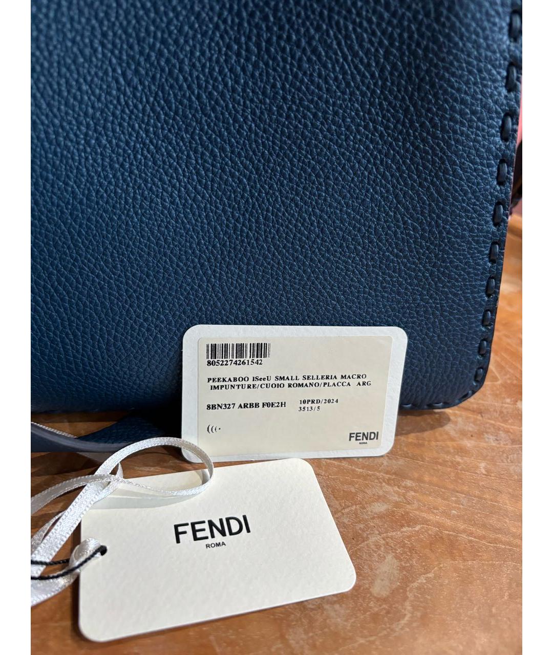 FENDI Синяя кожаная сумка с короткими ручками, фото 5