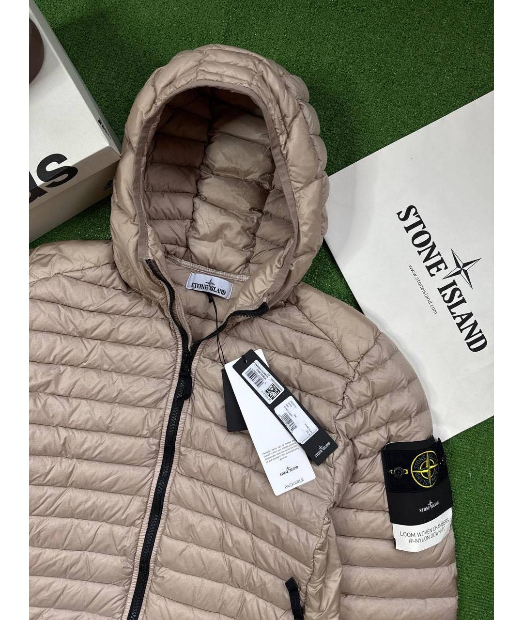 STONE ISLAND Бежевый полиамидовый пуховик, фото 4