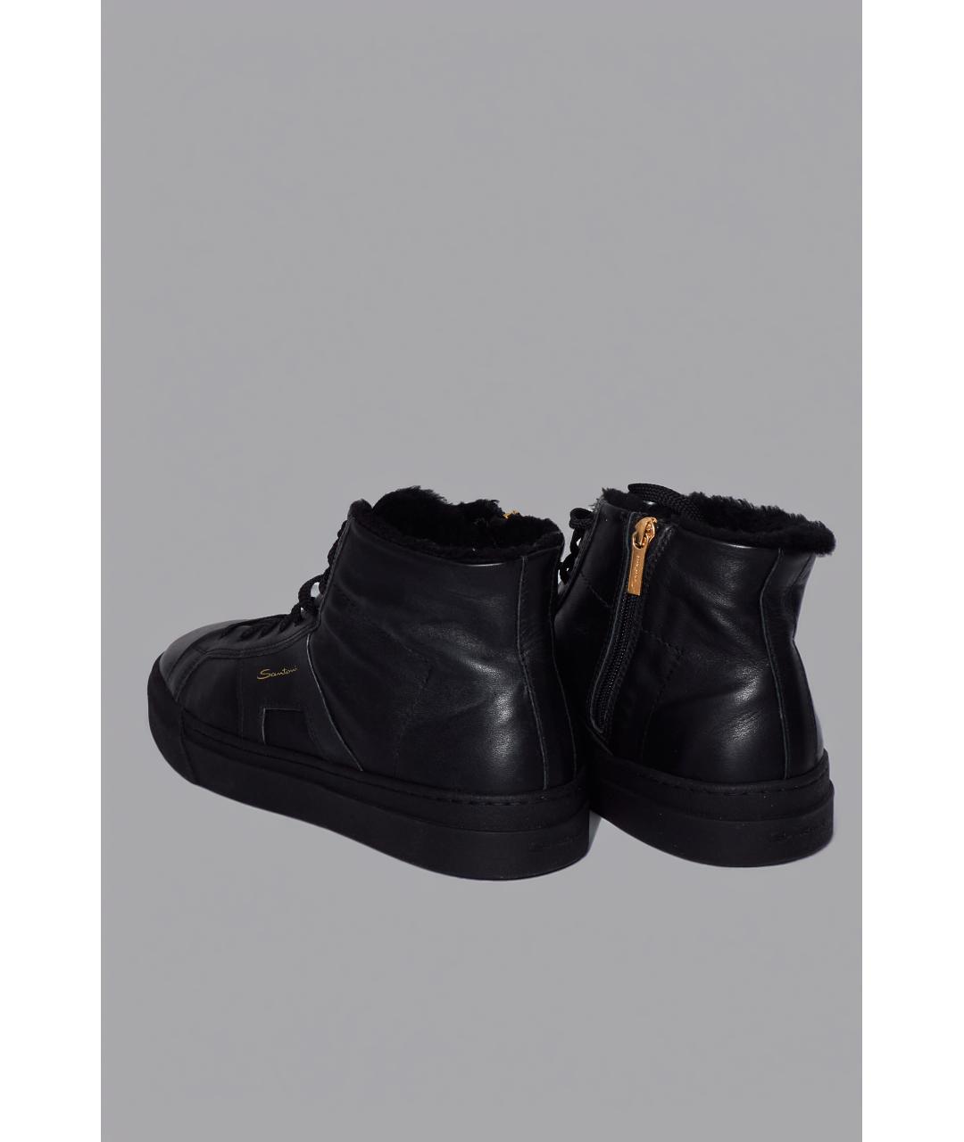 SANTONI Черные кожаные высокие кроссовки / кеды, фото 3