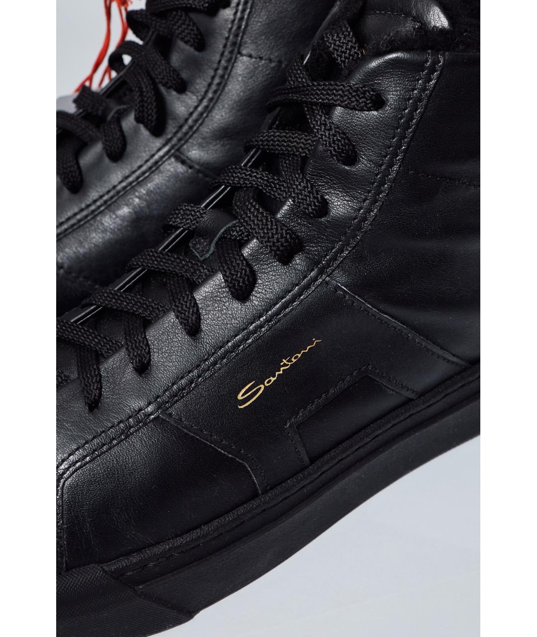 SANTONI Черные кожаные высокие кроссовки / кеды, фото 4