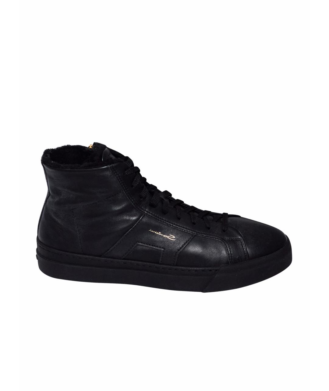SANTONI Черные кожаные высокие кроссовки / кеды, фото 1
