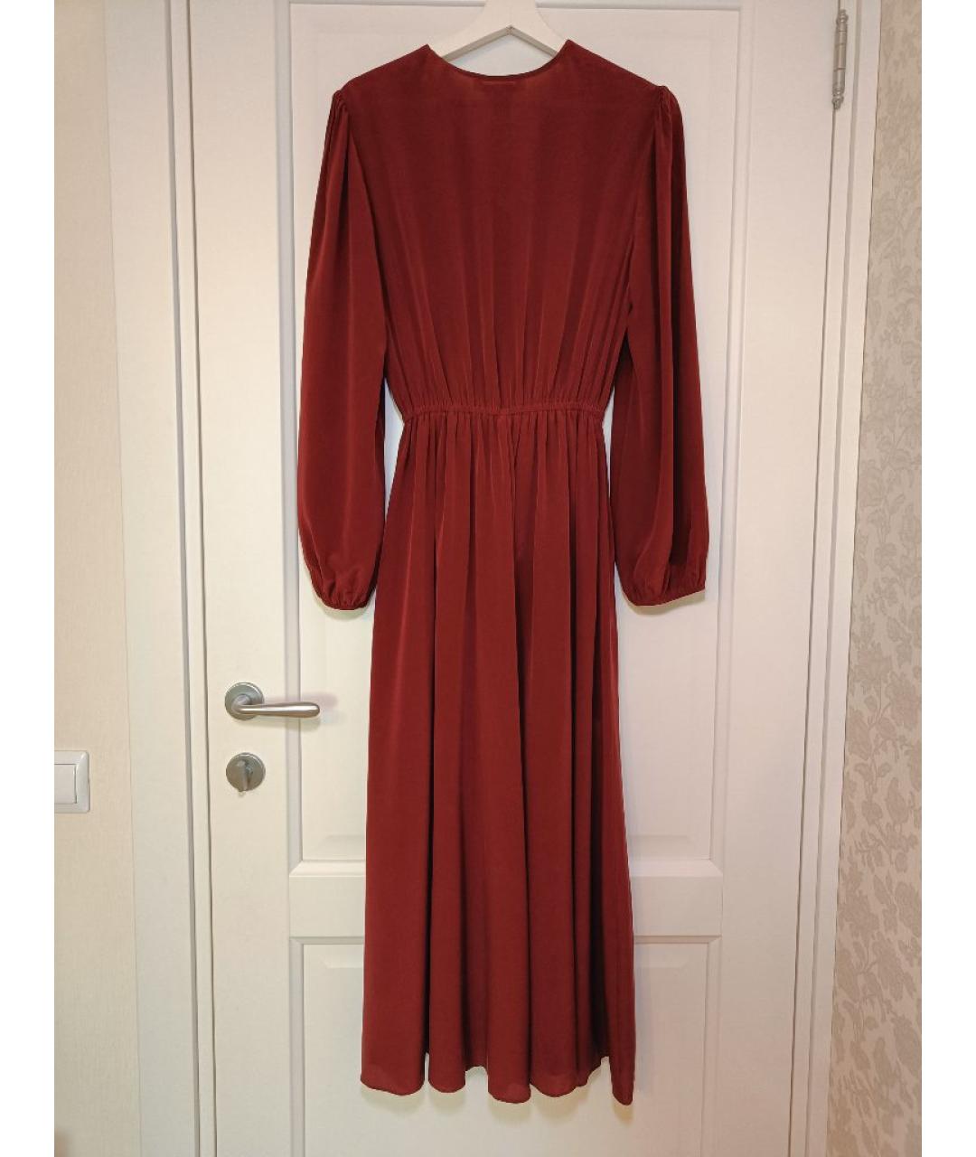 MAX MARA STUDIO Бордовое шелковое повседневное платье, фото 2