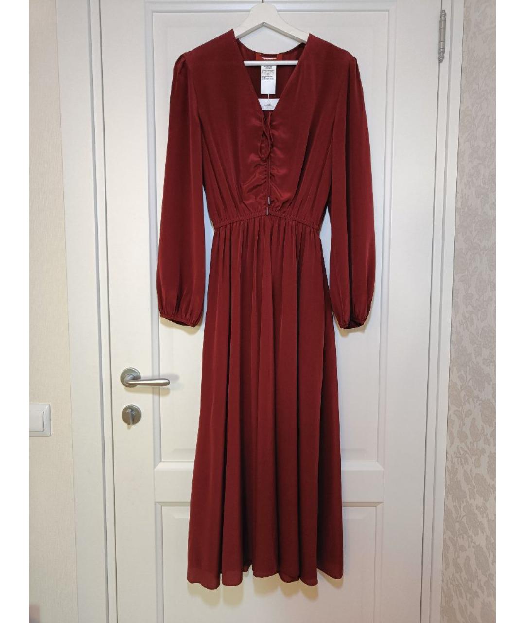 MAX MARA STUDIO Бордовое шелковое повседневное платье, фото 7