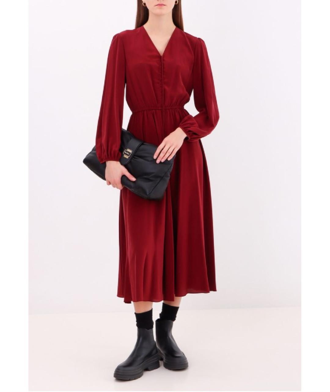 MAX MARA STUDIO Бордовое шелковое повседневное платье, фото 6