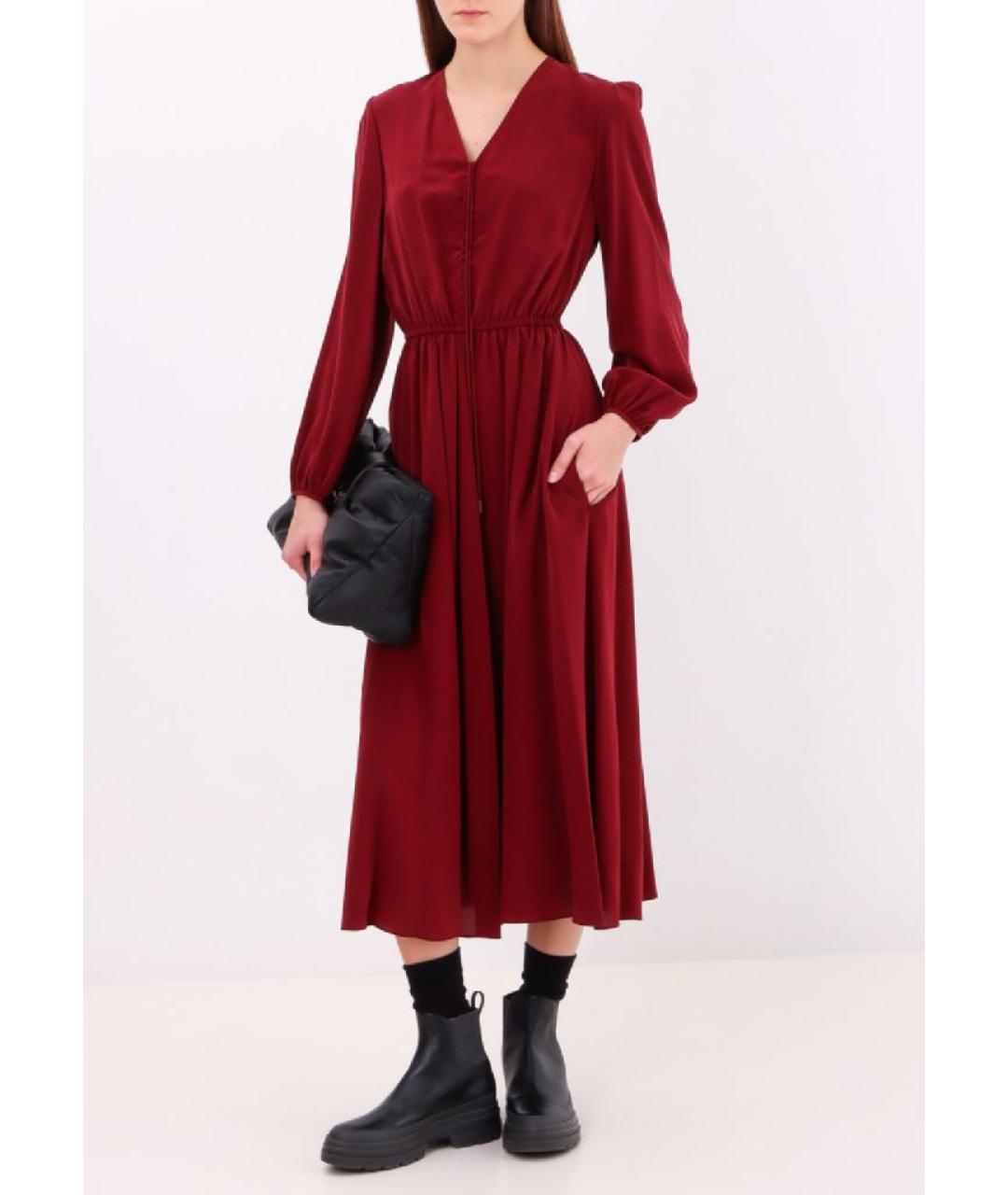 MAX MARA STUDIO Бордовое шелковое повседневное платье, фото 4