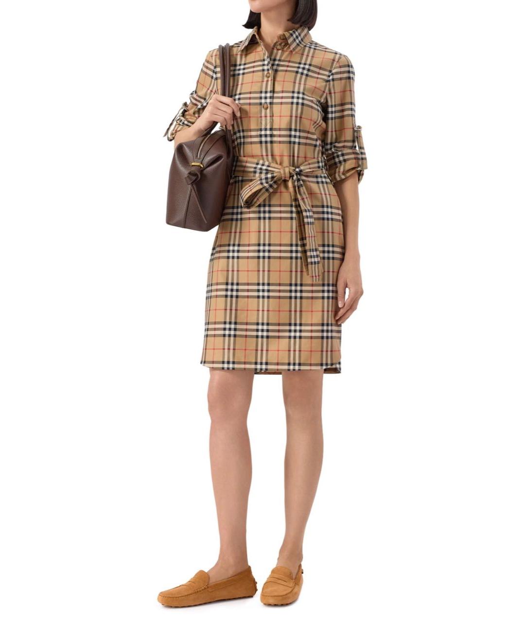 BURBERRY Бежевое хлопковое повседневное платье, фото 4