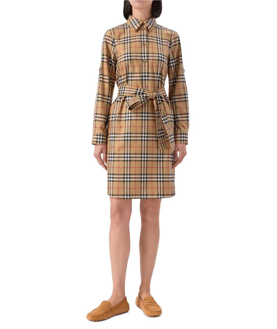BURBERRY Бежевое хлопковое повседневное платье, фото 5