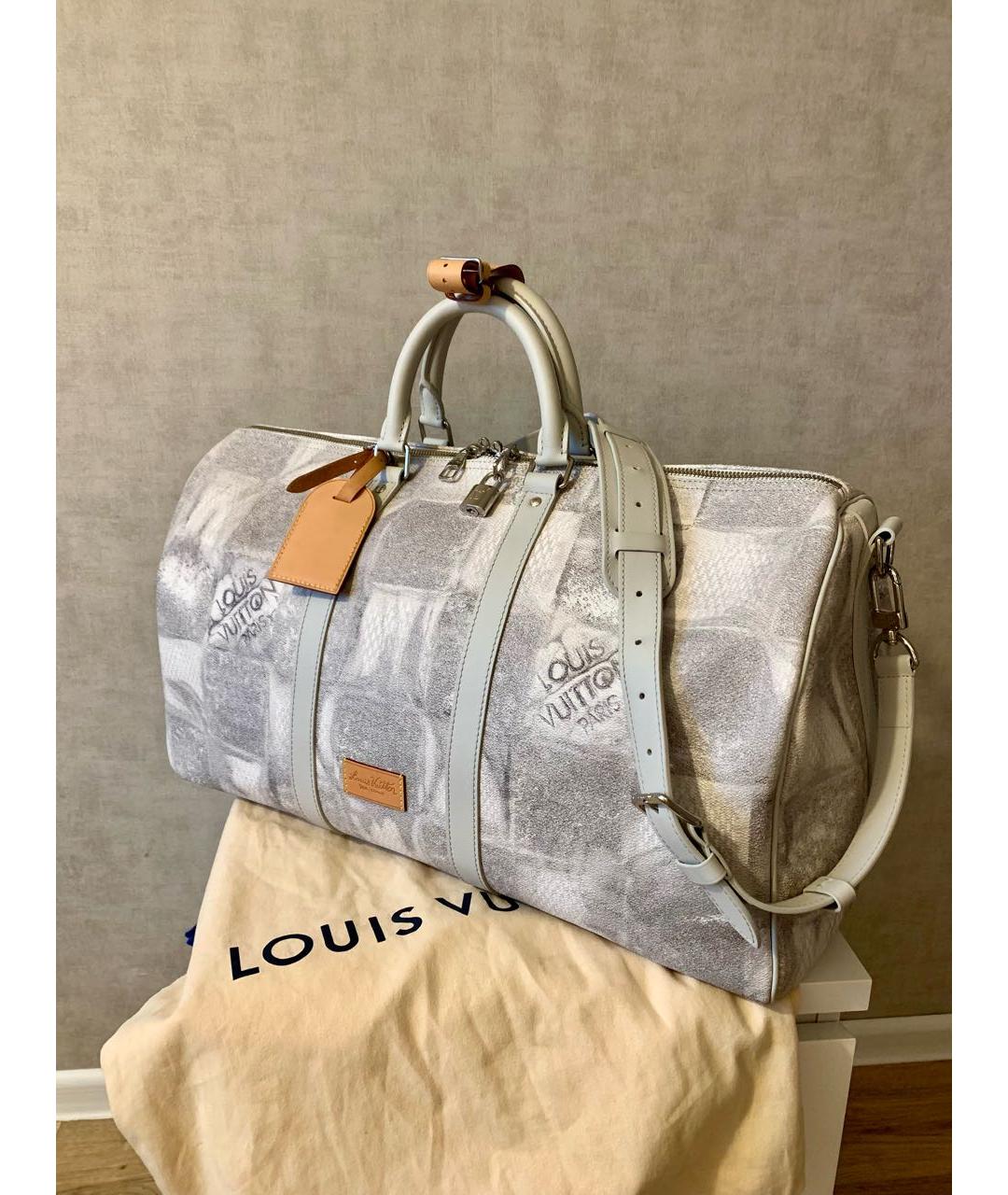 LOUIS VUITTON Серая кожаная дорожная/спортивная сумка, фото 7