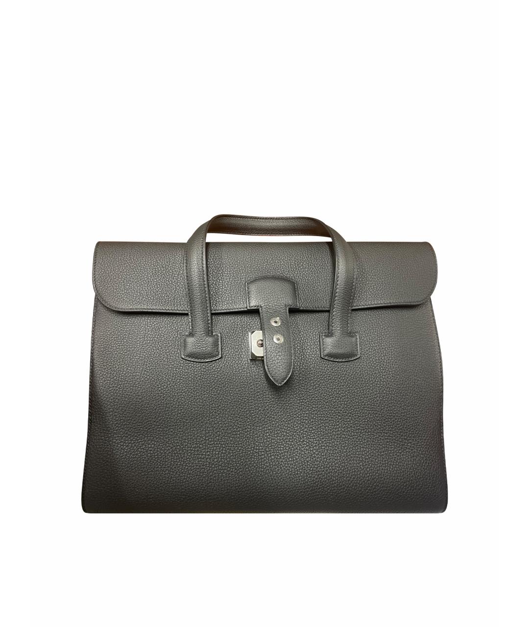 HERMES Черный кожаный портфель, фото 1