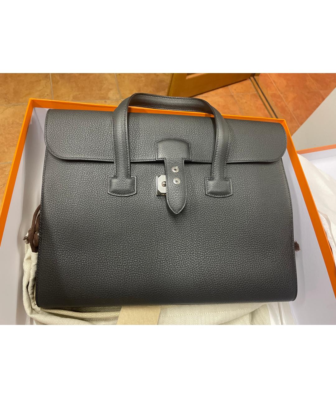 HERMES Черный кожаный портфель, фото 5