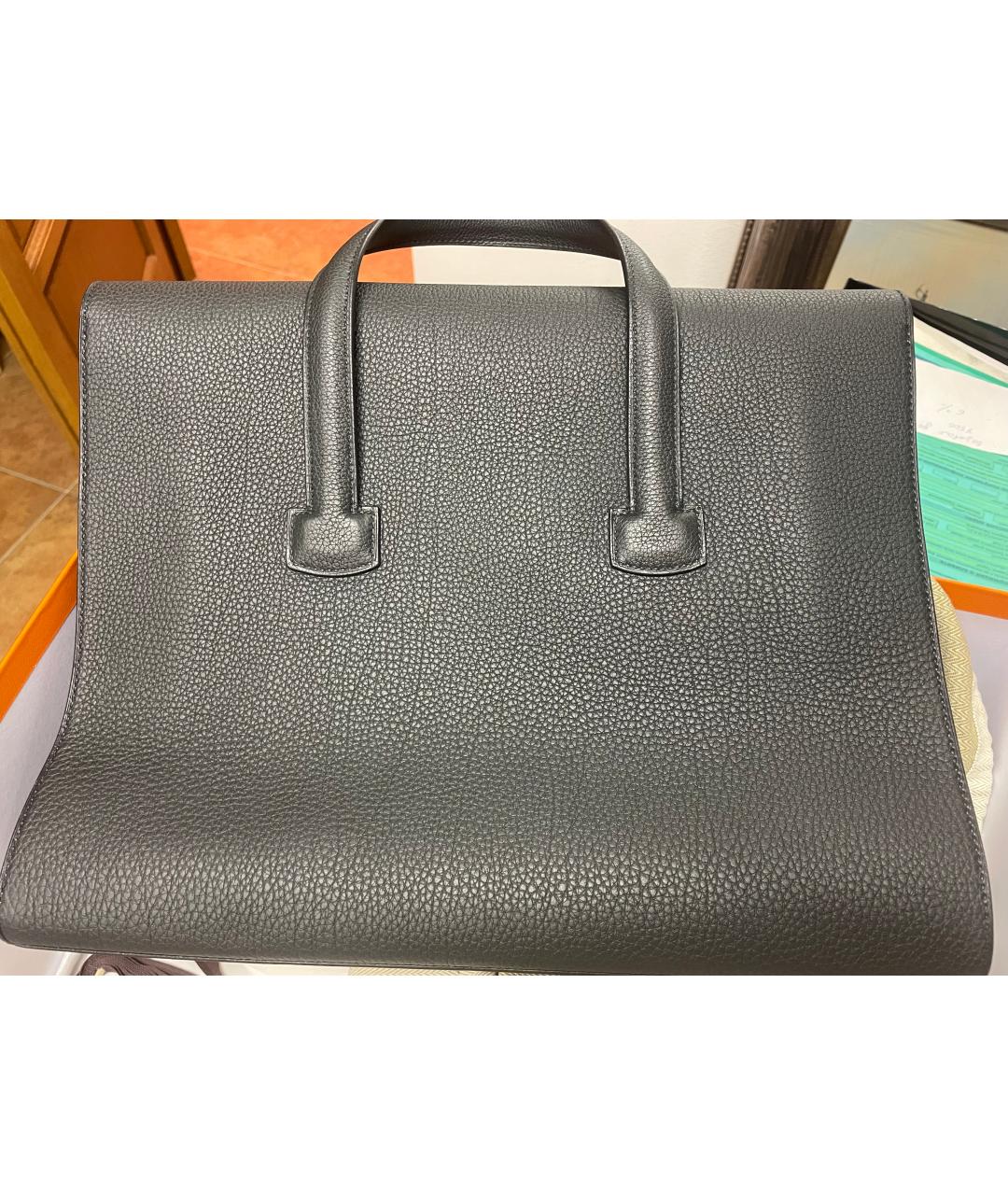 HERMES Черный кожаный портфель, фото 3