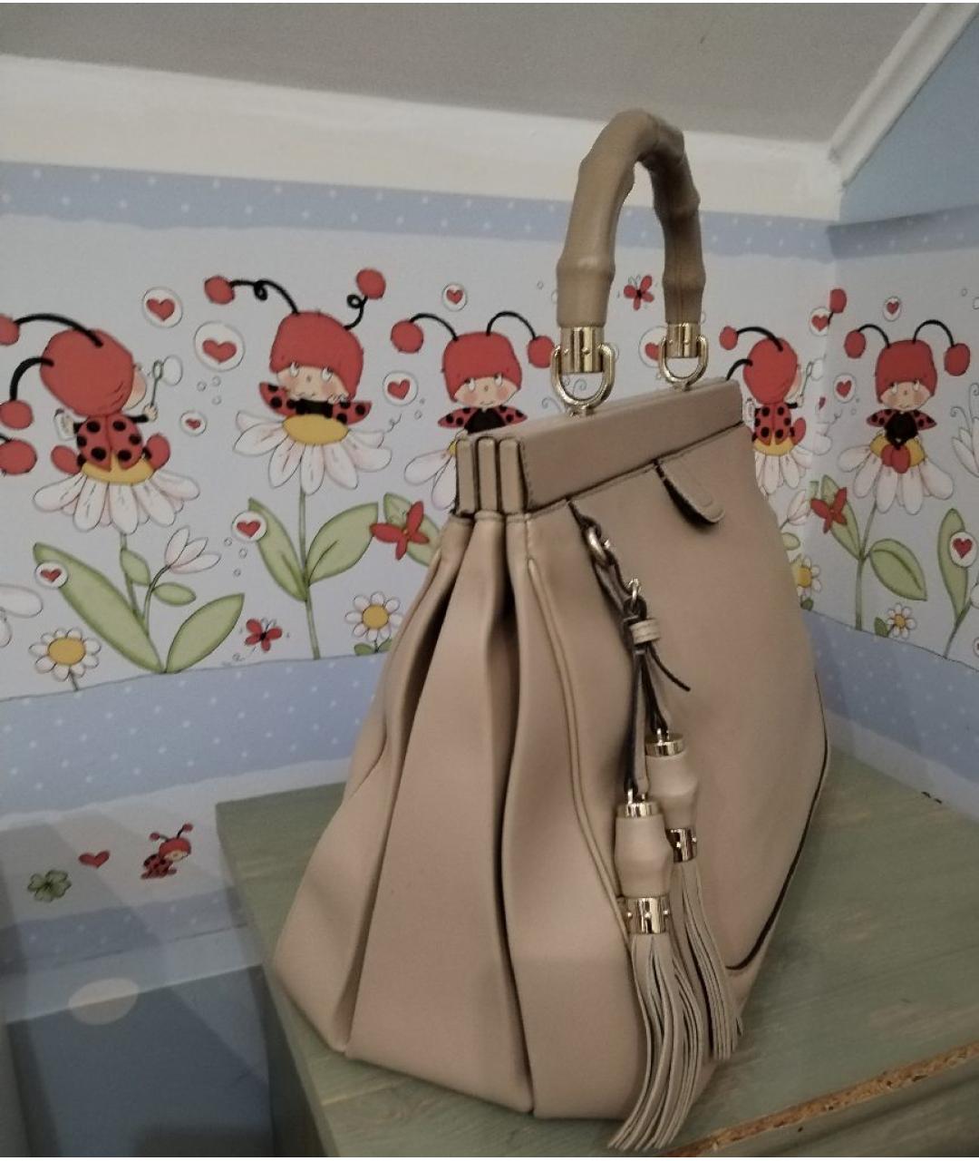 GUCCI Бежевая кожаная сумка с короткими ручками, фото 5