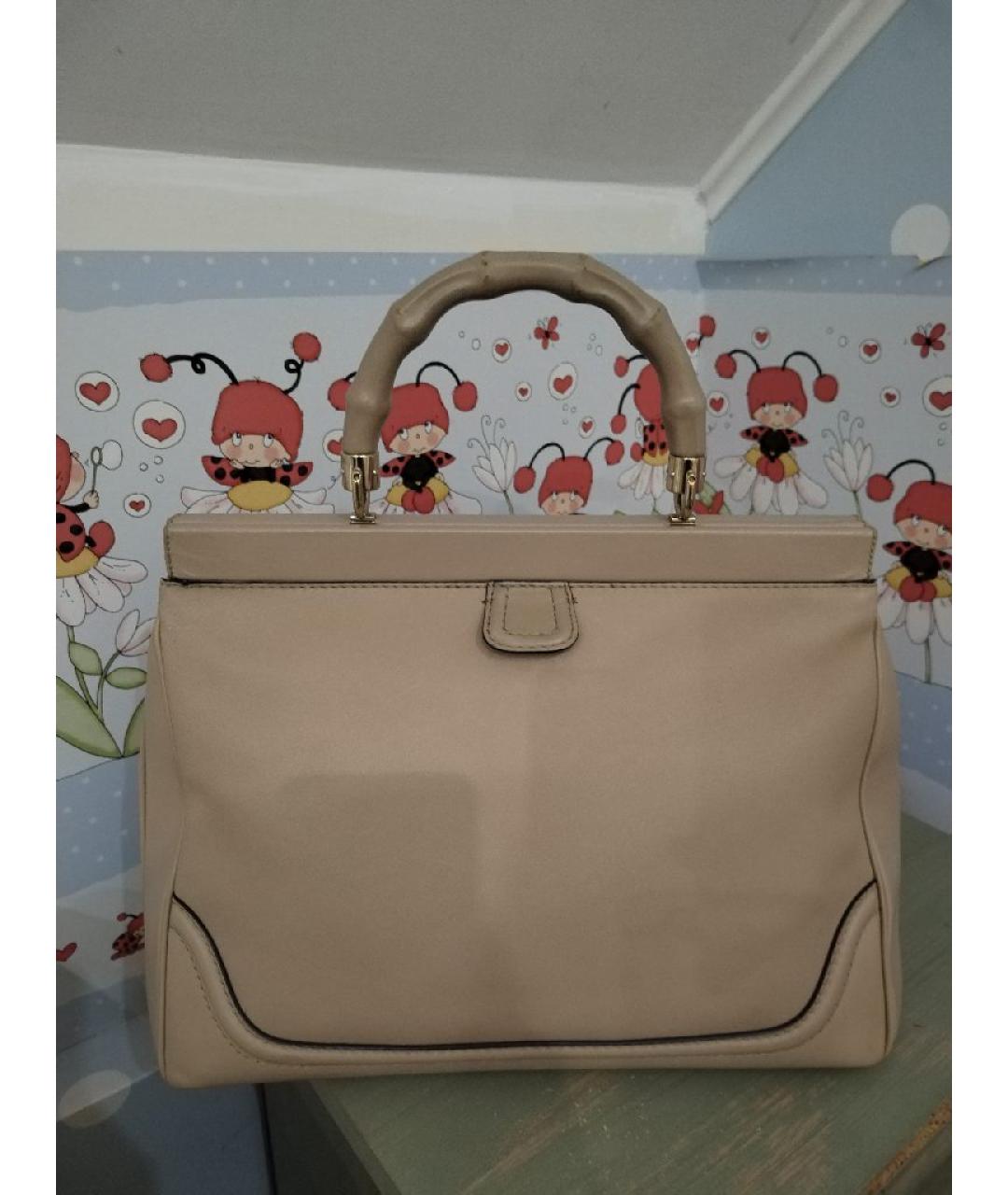GUCCI Бежевая кожаная сумка с короткими ручками, фото 3