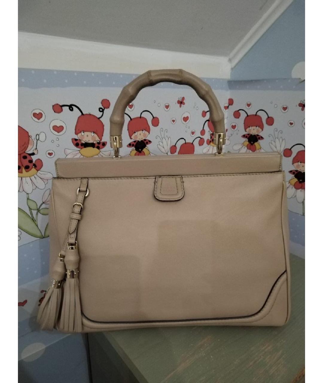 GUCCI Бежевая кожаная сумка с короткими ручками, фото 9