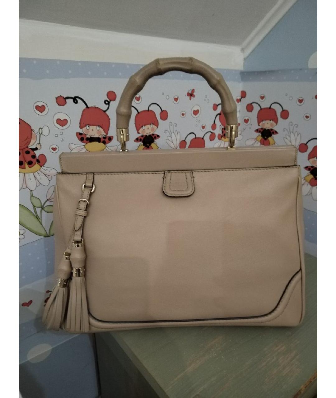 GUCCI Бежевая кожаная сумка с короткими ручками, фото 2