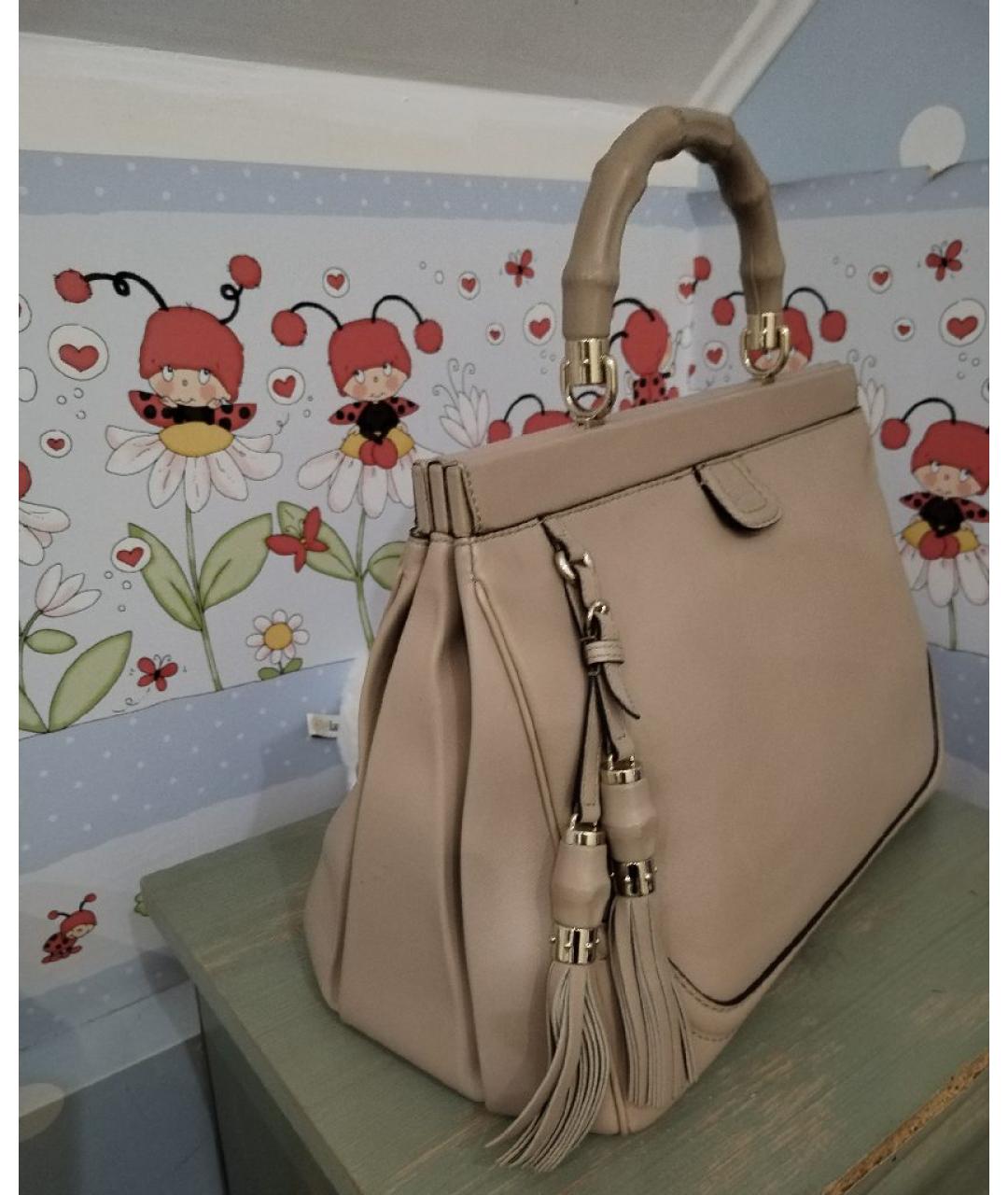 GUCCI Бежевая кожаная сумка с короткими ручками, фото 4